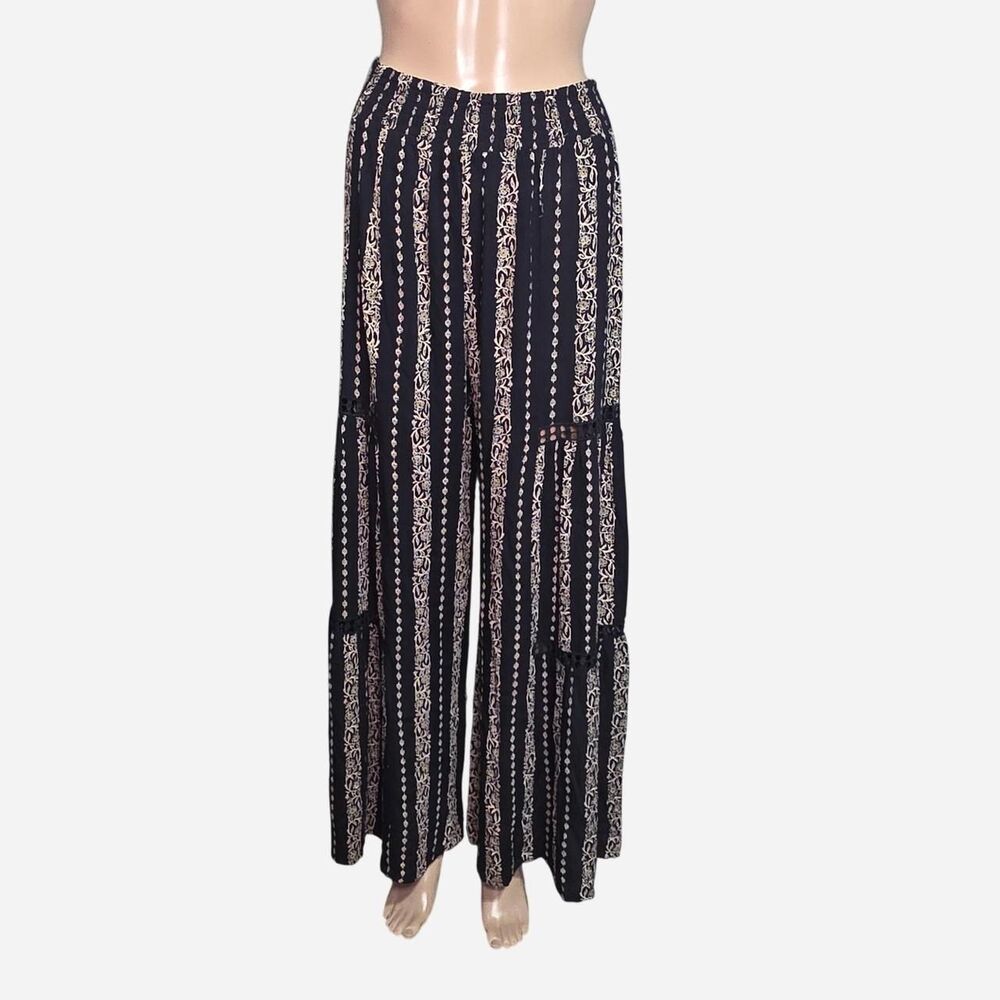 Angie Wide Leg Boho Pants with Lace Crochet Inserts Size: Small - Picture 2 of 11